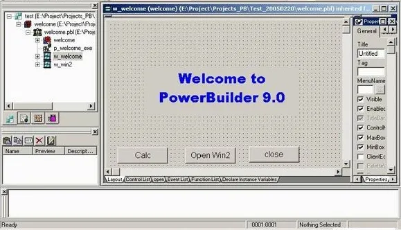 一种可视化开发工具的界面：PowerBuilder